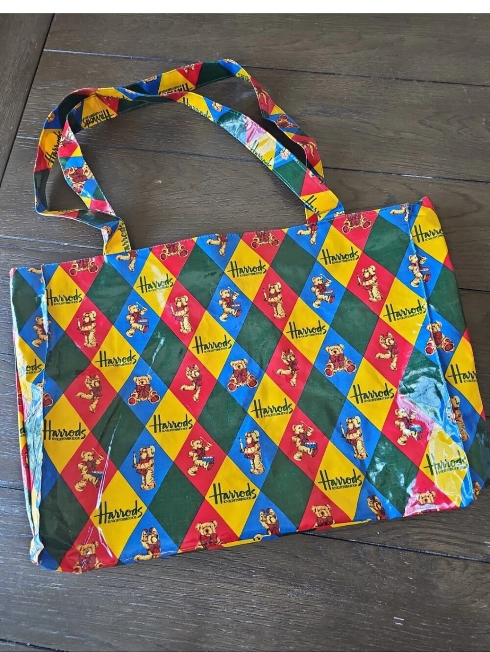 Vintage Harrods Knightsbridge PVC Teddy bear Tote bag full zip 16" x 12" RARE